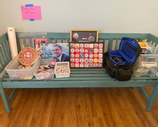 Great Bench perfect for inside or out and More Campaign Pins
