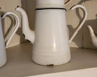 Vintage enamel coffee pot with wooden knob
