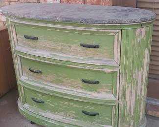 This curved marble top 3-drawer chest wants a bit of TLC, yet a lovely design.  It matches another original chest.
