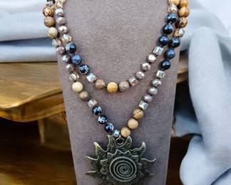 Sun Pendant With Natural Stones Necklace Tested