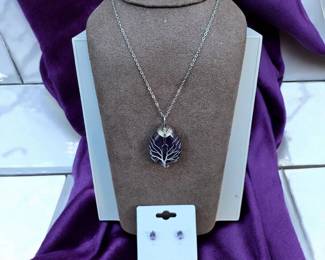 Purple Amethyst Tree Of Life Necklace Earrings  Tested