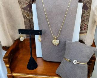Heart Necklace, Bracelet Earring Set