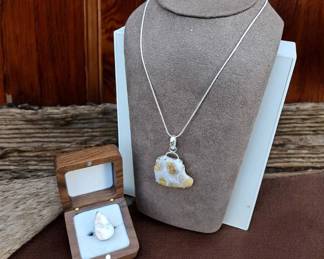 Montana Agate Rough Necklace  Scolecite Ring  Tested