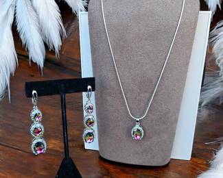 Watermelon Iridescent Necklace Earrings 