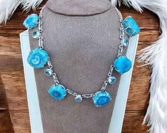 Blue Agate Geode Slice Necklace Tested