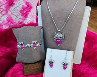 Owl Necklace, Bracelet Earring Set