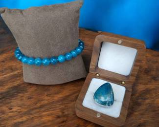 Blue Apatite Ring Bracelet  Tested