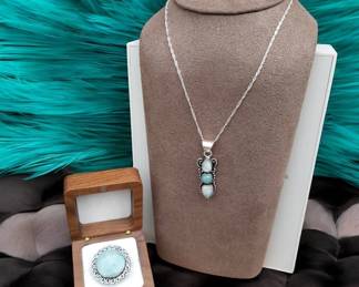 Rainbow Moonstone Larimar Necklace  Quantum Quattro Ring  Tested  See Video