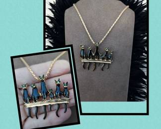Five Elegant Black Cats Necklace