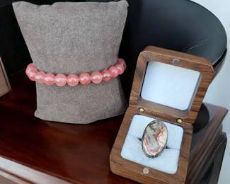 Pyrite In Rhodochrosite Ring Bracelet  Tested