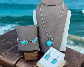 Sea Turtle Necklace, Bracelet Earring Set