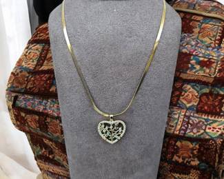 Open Heart With Vines And Colorful Leaves Pendant On Herringbone Chain