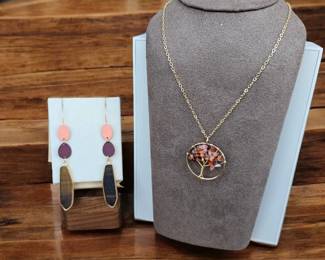Red Agate Tree Of Life Necklace Tigers Eye Earrings  Tested