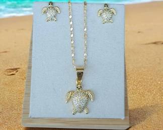 Sea Turtle Necklace Matching Earrings