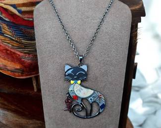 Funky Cat With Articulated Fish Necklace