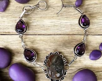 Coffee Bean Jasper Amethyst Toggle Bracelet  Tested