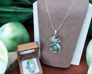 Rough Moss Prehnite Necklace Ring  Tested