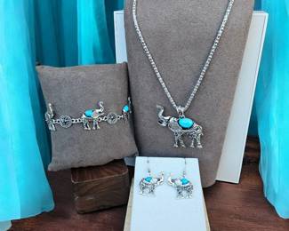 Good Luck Elephant Necklace, Bracelet Earring Set
