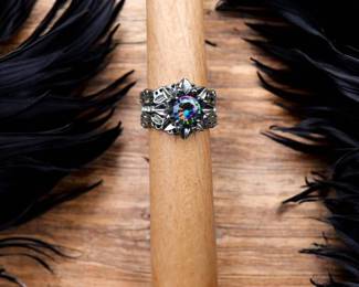  05 Intricate Vibrant Starburst Flower Ring With Ring Guards See Video  GORGEOUS