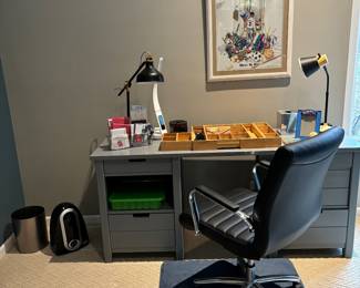 Desk, 3 Lamps, Chair