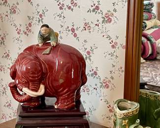 STONEWARE ASIAN ELEPHANT BISCUIT JAR