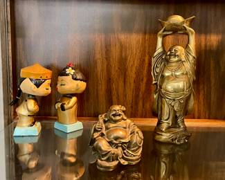 BRASS BUDDHAS, MCM KISSING ASIAN BOBBLEHEADS