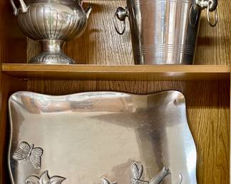 PEWTER WINE BUCKETS & SERVING TRAYS