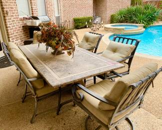 Tile Top Outdoor Patio Table w/(4) Lounge Chairs + (2) Swivel Rocking Chairs