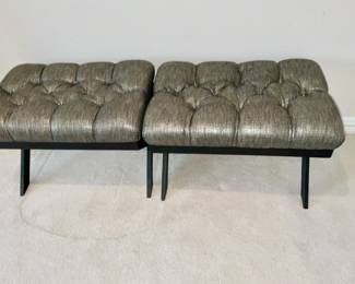 Black & Gold Button Tufted Benches - Pair