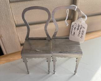 Two miniature chairs stainless steel (?? for Amy Hess menorah)
