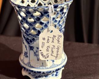 Vintage  Royal Copenhagen Blue Fluted Lace Vase  #1016
