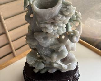 Antique Asian Carved Jadeite Crane Bird with stand