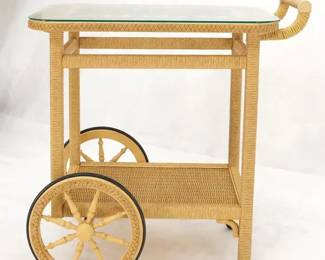 Mid-Century Modern Wicker Serving Cart