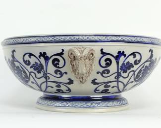 German Majolica Bowl with Rams heads