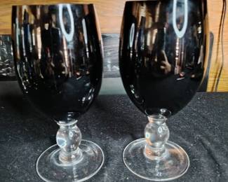 Pair Of Gothic Style Black Glass Goblets 