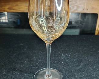 Beautiful Amber Crackle Wine Glass 