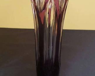  003 Czech Bohemian Clear And Amethyst Crystal Vase