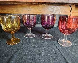Retro Style Multicolor Thumbprint Goblet Set 