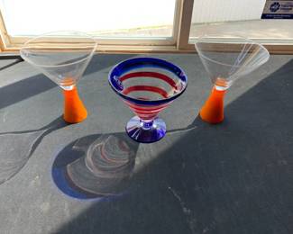 3 Vintage Retro Martini Glasses