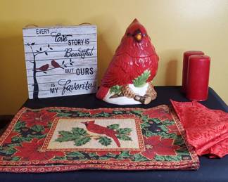 Vintage Red Cardinal Cookie Jar And More