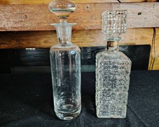 Pair Of Glass Vintage Decanters 