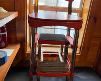 Vintage Step Stool Red Chair 