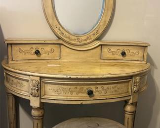 French Style Painted Makeup Table, Stool  Mirror