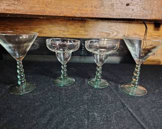 Vintage Style Style Martini And Margarita Bubble Stem Glasses 