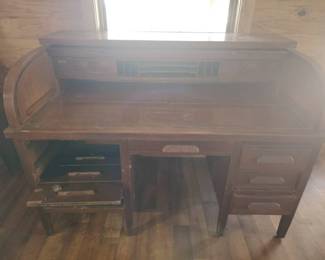 Vintage Wooden Roll Top Desk 