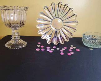Vintage Federal Glass Iridscent Floral Shaped Bowl And More