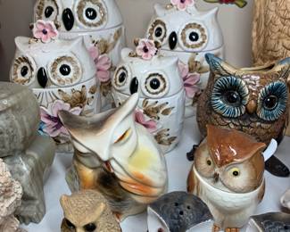 Napco floral owl cookie jars - set of 4
