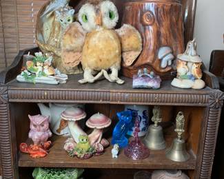 Steiff owl, winking owl cookie jar, fun mushroom owl wax candles