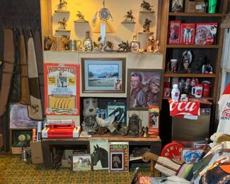 Winchester sign, John Wayne, Franklin Mint Western Museum bronze statues