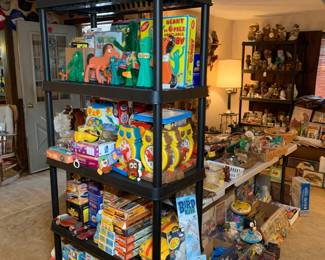 Toys - board games, Gumby and Pokey merchandise, model car kits, model trains, puzzles, kites